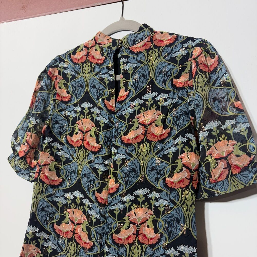 Anthropologie Meadow Rue Basilique Top Floral Metallic Mock Neck Blouse Size 0 - Picture 12 of 14